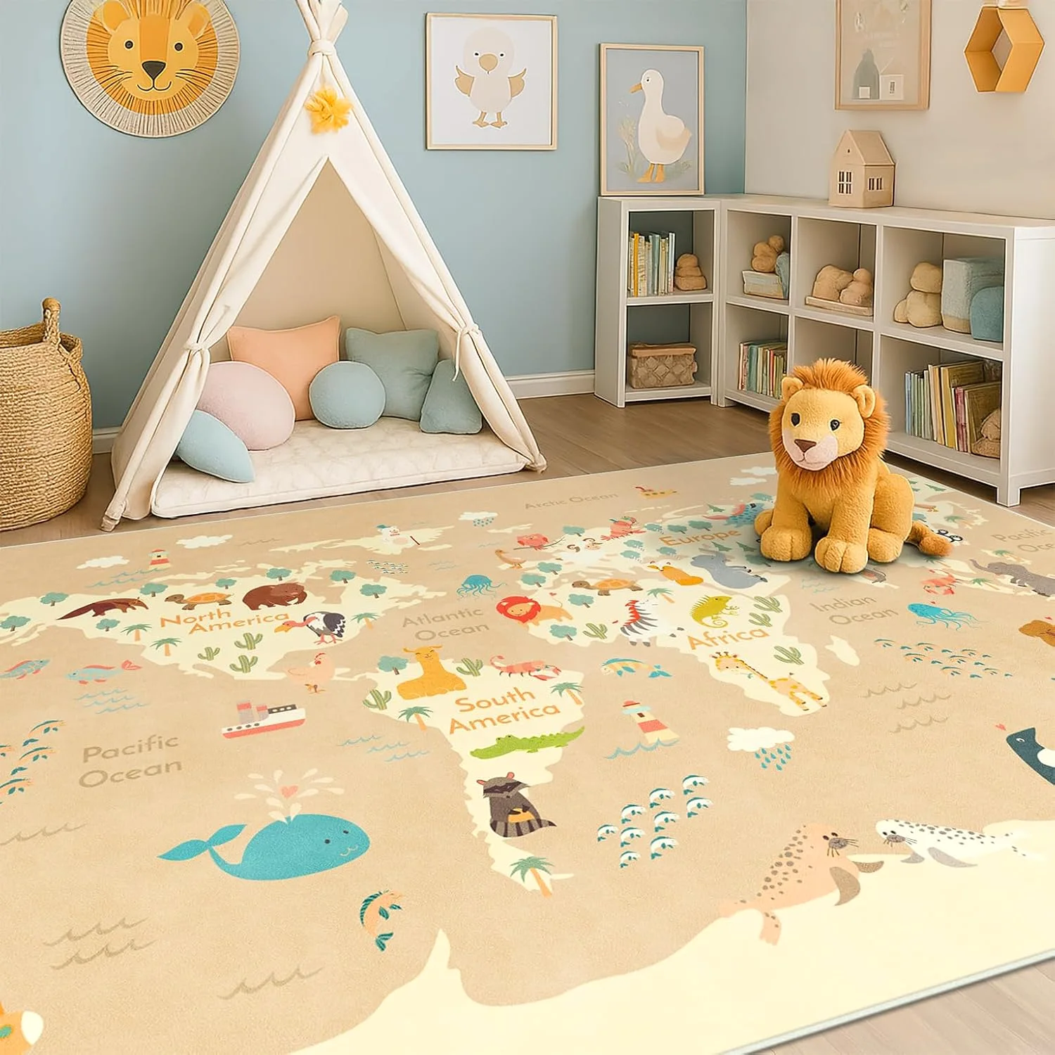 Gentle Earth Map, a kids washable rug by HazoHaus