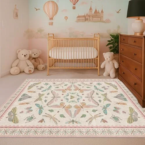 Beige Pink, a floral washable rug by HazoHaus