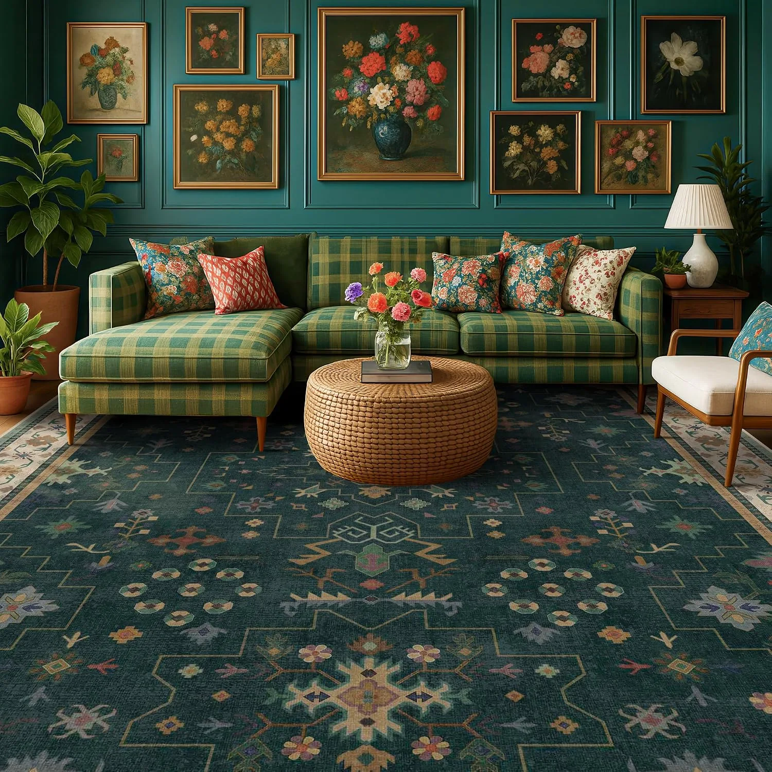 Dark Green, a boho washable rug by HazoHaus
