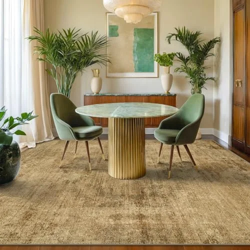 Ochre / Gold Brown, a modern washable rug by HazoHaus